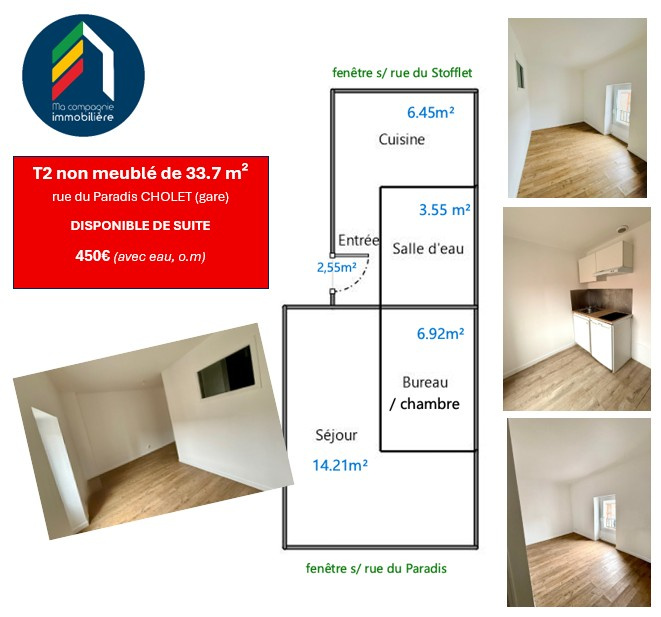 T2 33.68m2 Cholet, rue du Paradis (prox. Gare, Centre Ville)